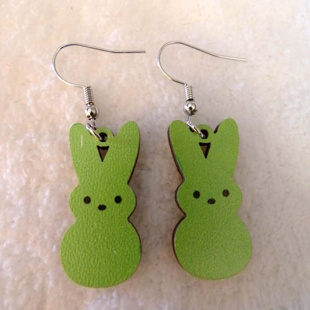 Green Easter Peeps Bunny Dangling Earrings NEW